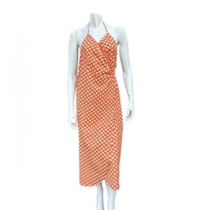Fragonard Parfumeur Orange Polka Dot Halter Wrap Dress One Size TU